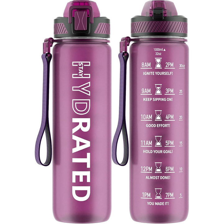 Motivational Leak-proof Bottle with Straw - Sports Bottle-800 ml-Rose Red-Nora Luxe