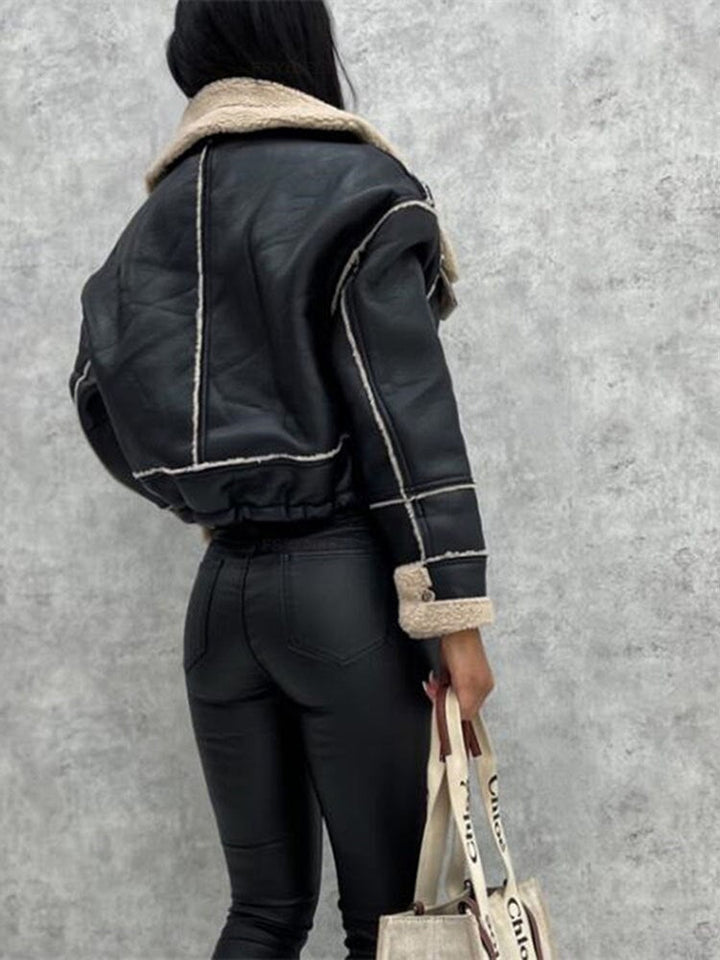 Motor jacket with Revers and Sherpa Lining - Zoë-Black-S-Nora Luxe