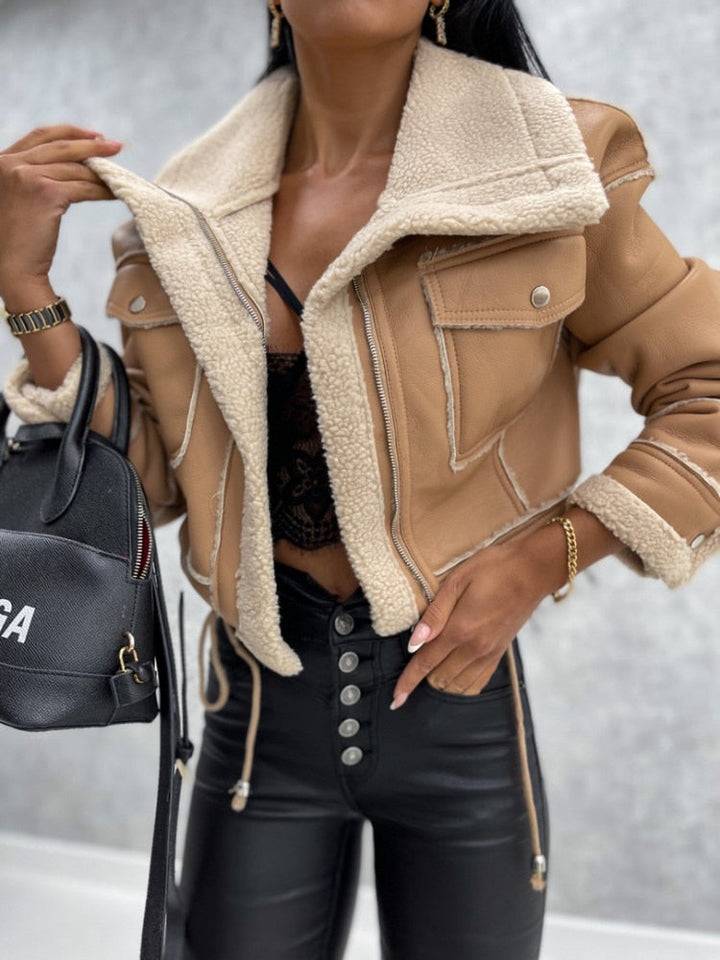 Motor jacket with Revers and Sherpa Lining - Zoë-Black-S-Nora Luxe