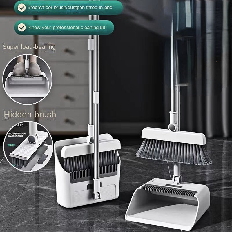 Multifunctional Broom and Dustpan Set - SweepMaster-White-1 Broom + 1 Dustpan + 1 Floor Brush-Nora Luxe