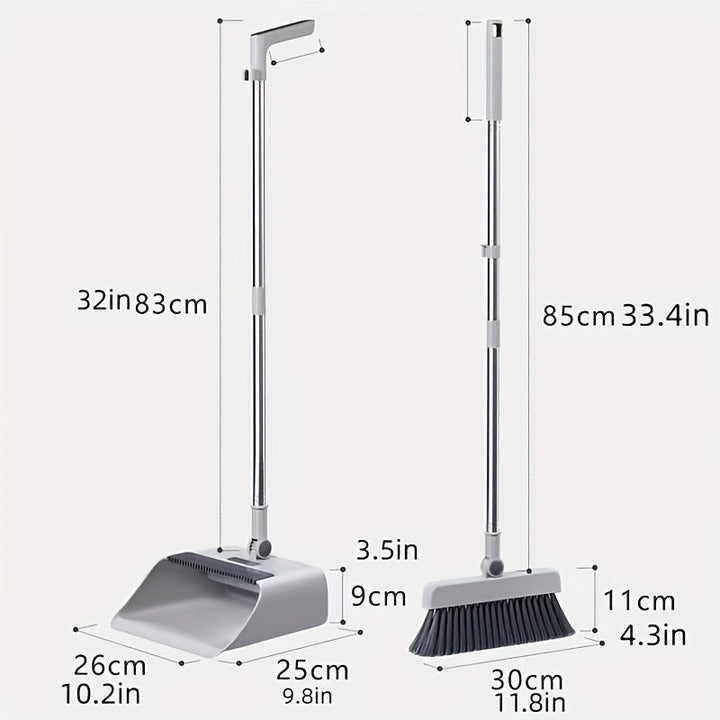 Multifunctional Broom and Dustpan Set - SweepMaster-White-1 Broom + 1 Dustpan + 1 Floor Brush-Nora Luxe