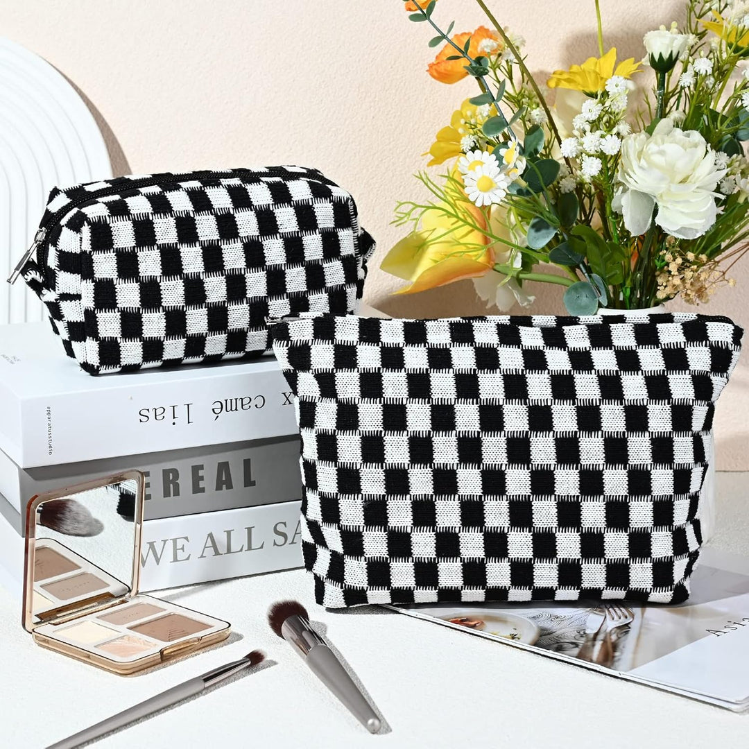Must-Have Checked Make-up Bag Set-Black-Nora Luxe