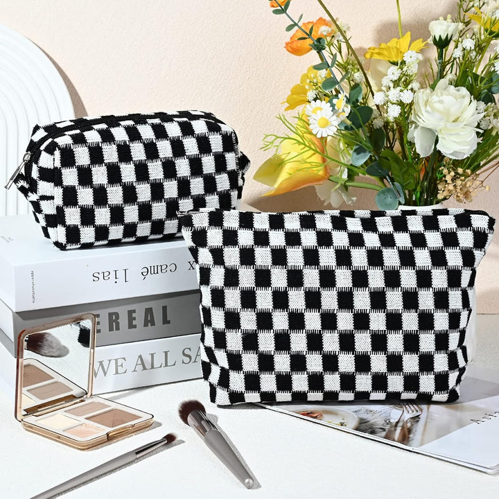 Must-Have Checked Make-up Bag Set-Black-Nora Luxe