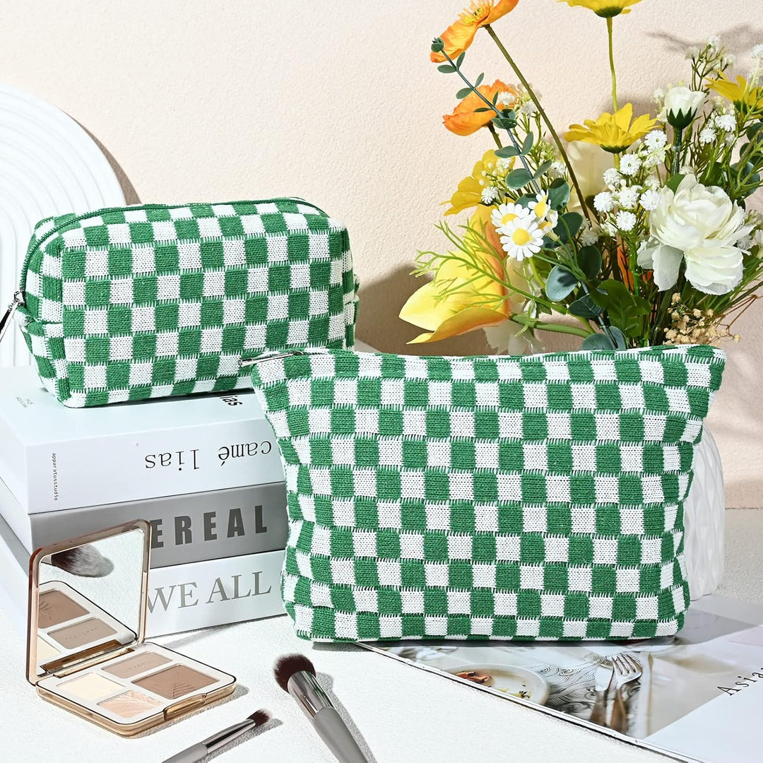 Must-Have Checked Make-up Bag Set-Green-Nora Luxe