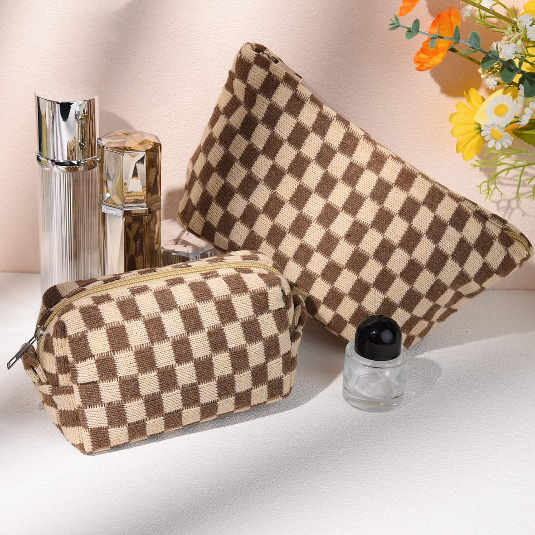 Must-Have Checked Make-up Bag Set-Red-Nora Luxe