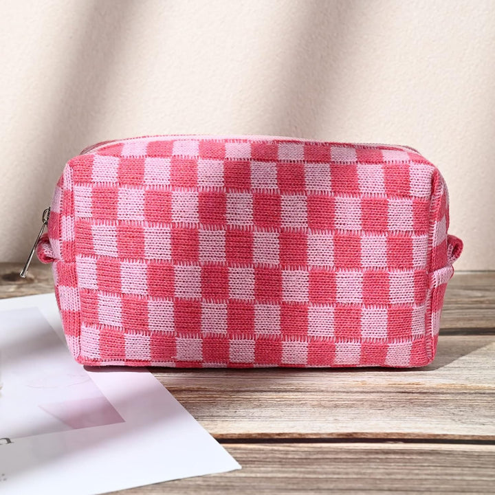 Must-Have Checked Make-up Bag Set-Red-Nora Luxe