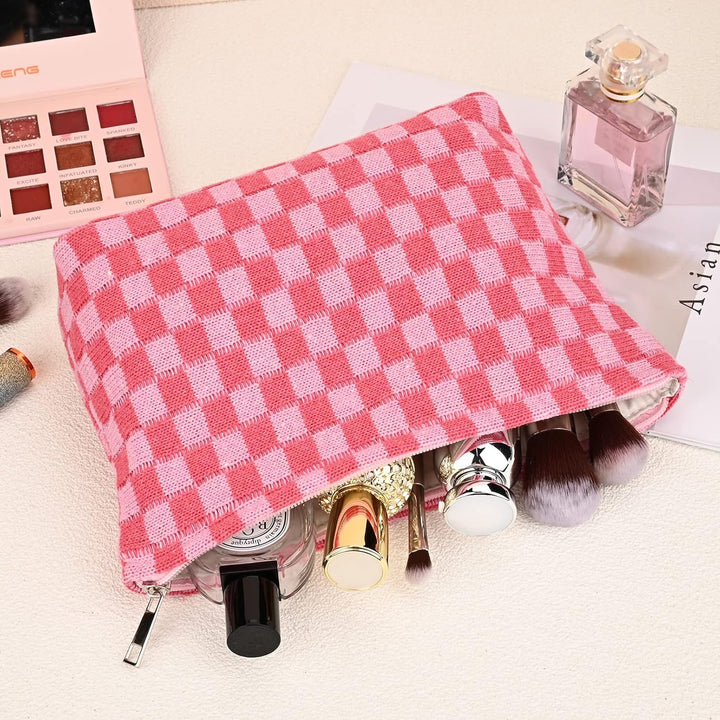 Must-Have Checked Make-up Bag Set-Red-Nora Luxe