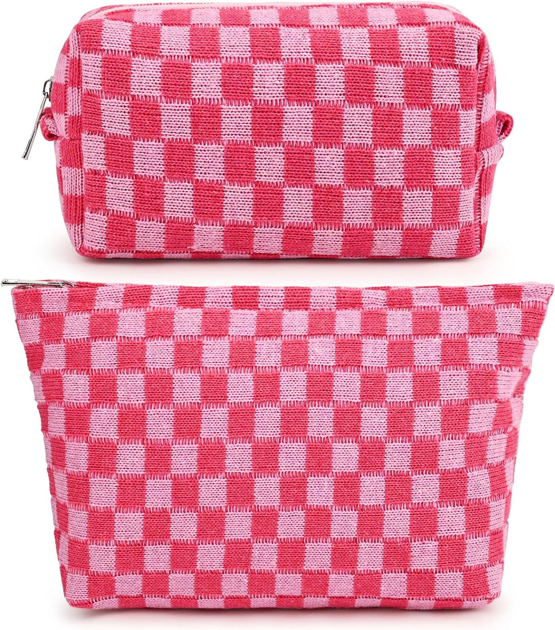 Must-Have Checked Make-up Bag Set-Red-Nora Luxe