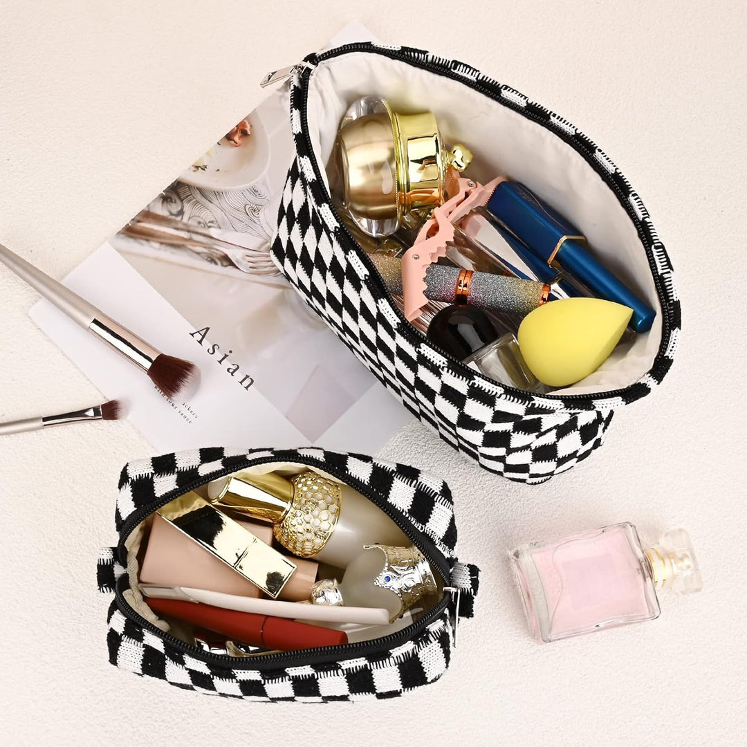 Must-Have Checked Make-up Bag Set-Red-Nora Luxe