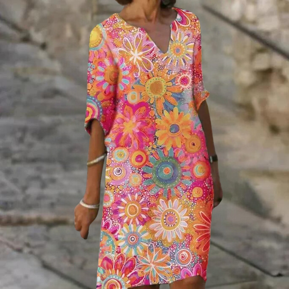 Naomi - Trendy Short Floral Dress-Pink-XS-Nora Luxe