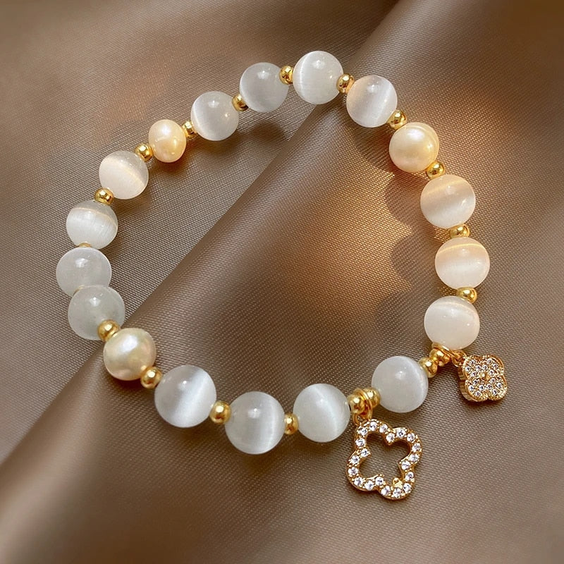 NATURAL CRYSTAL AND PEARL BRACELET-Nora Luxe