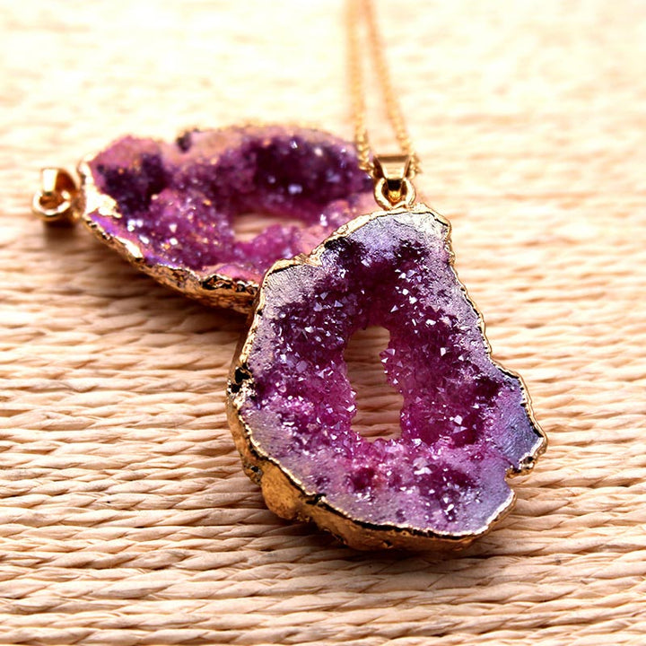 Natural Crystal Geode Pendant - Gaia-Amethyst-Nora Luxe