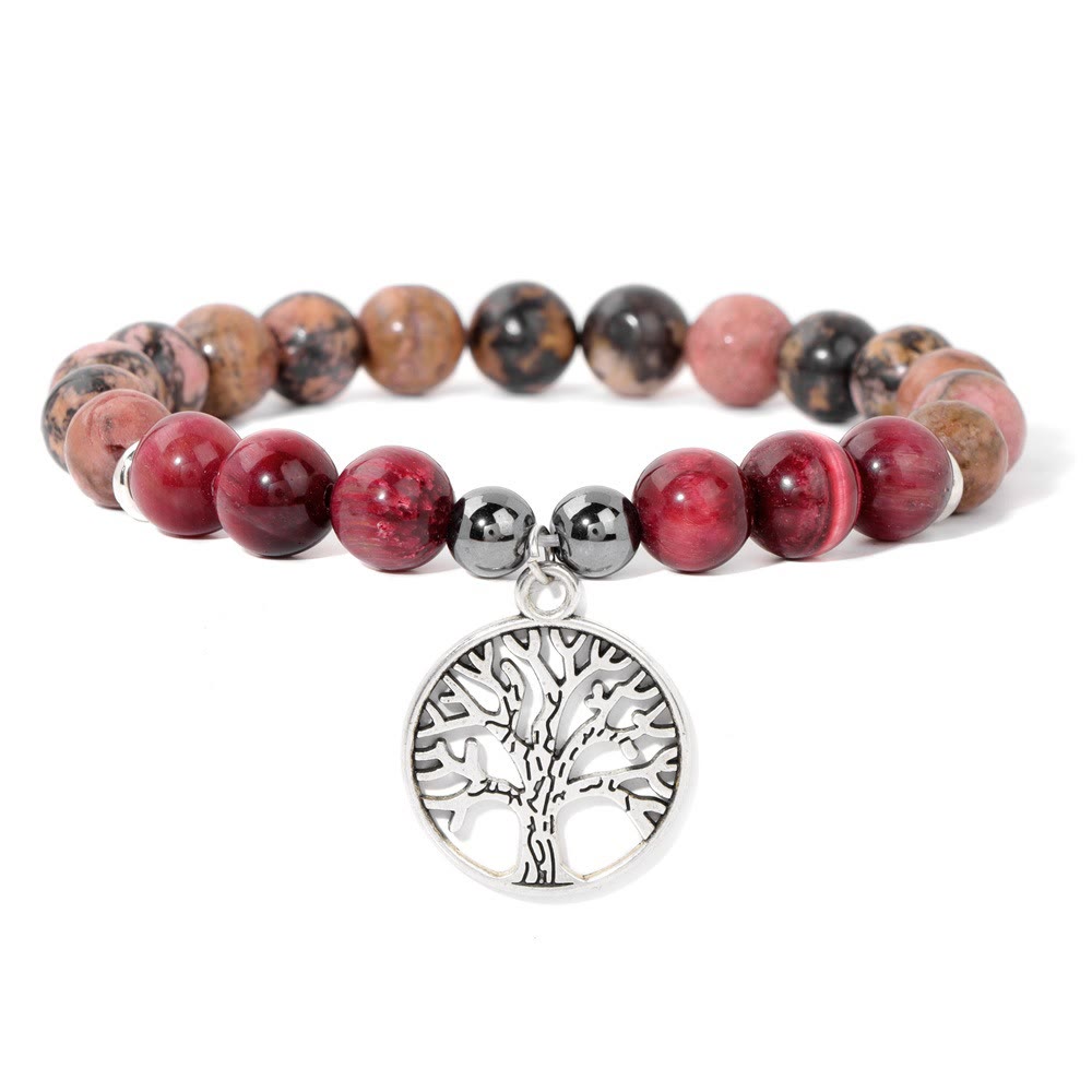 Natural Crystal Tree of Life Bracelet - Mila-Rhodonite and Rose Tiger's Eye-Nora Luxe