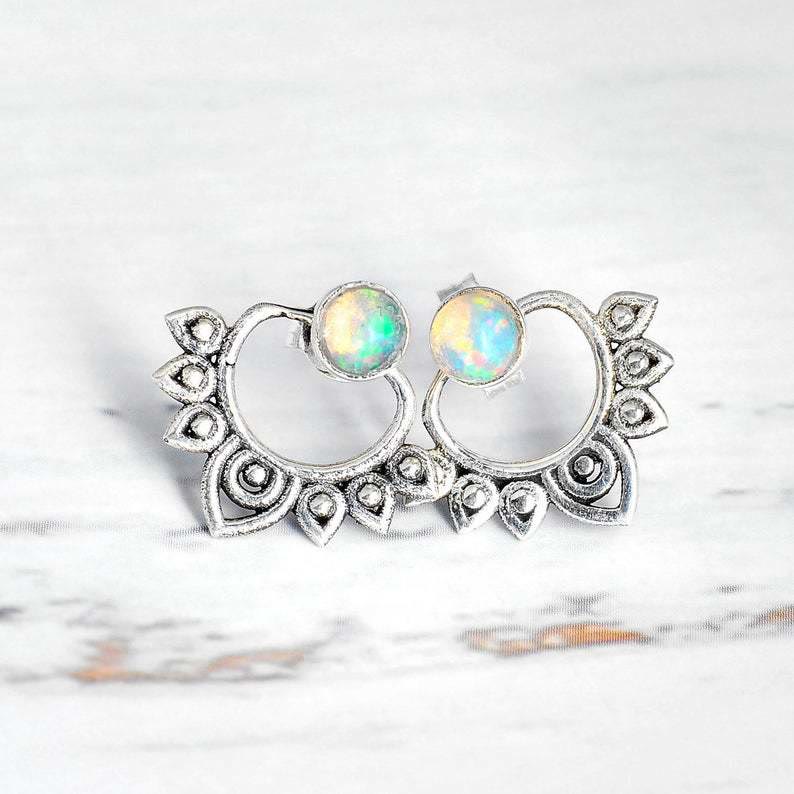 Natural Opal Lotus Earrings - Sophia-Nora Luxe