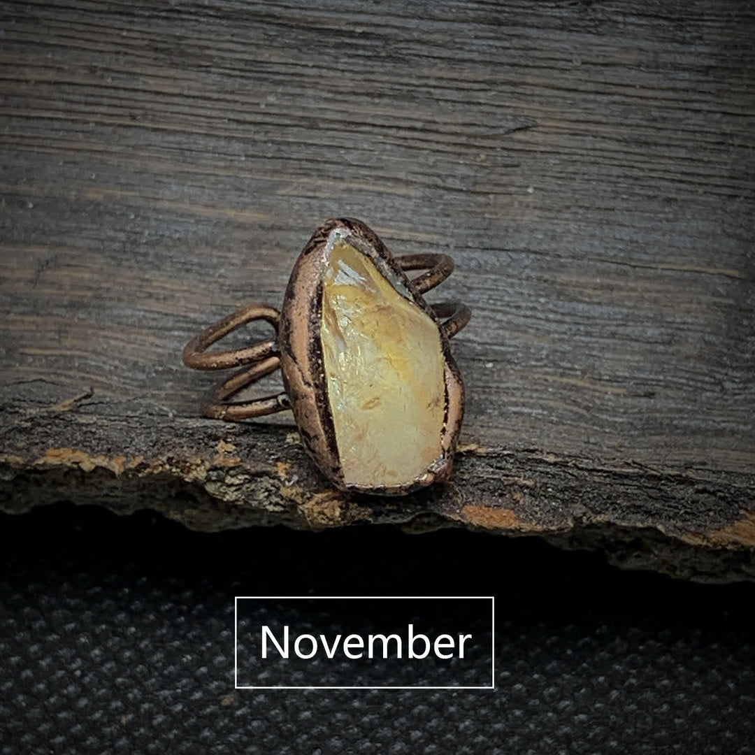 Natural Raw Birthstone Ring - Selina-January & Pomegranate-Nora Luxe