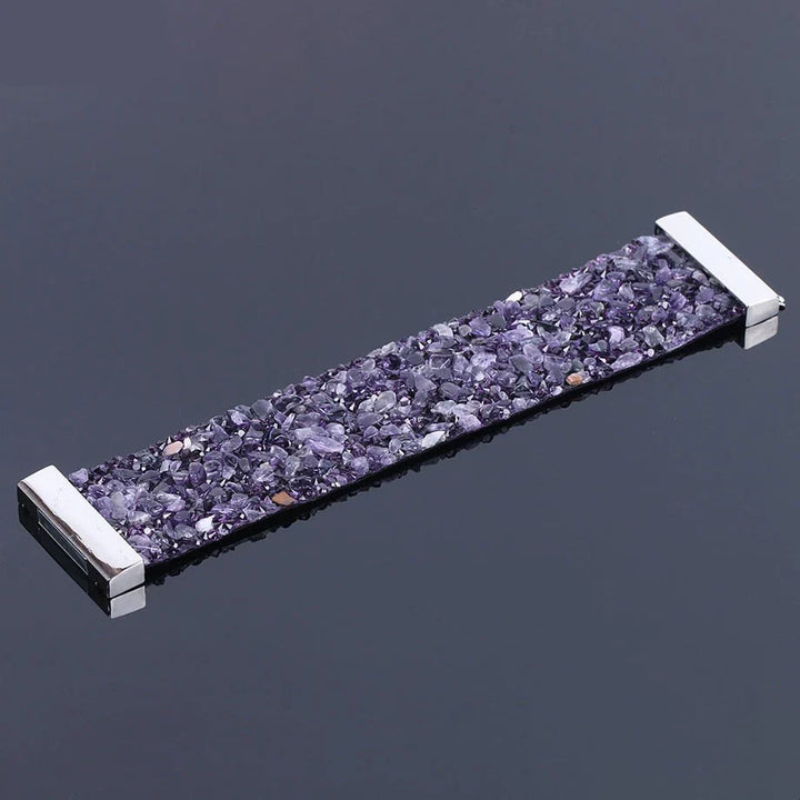 Natural Stone Crystal Leather Bracelet-AMETHYST-Nora Luxe