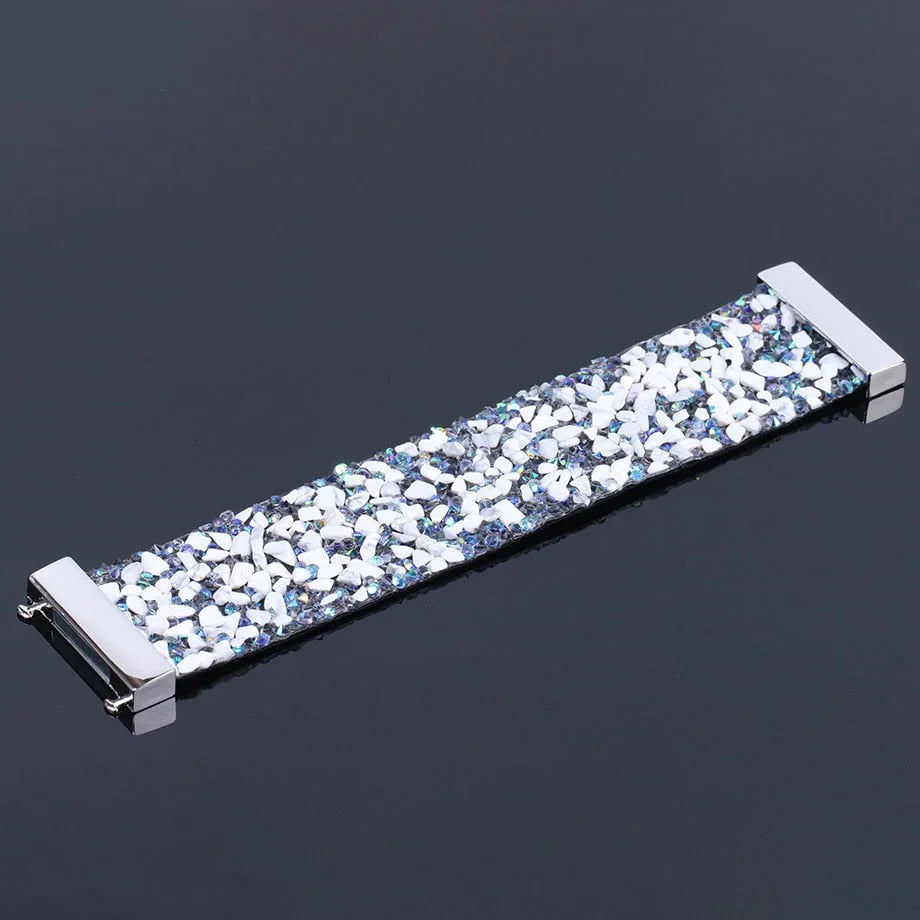Natural Stone Crystal Leather Bracelet-WHITE TURQUOISE-Nora Luxe