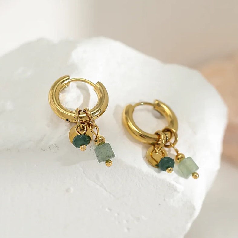 Natural Stone Gold Hoops | Elegant Women's Jewellery-Nora Luxe