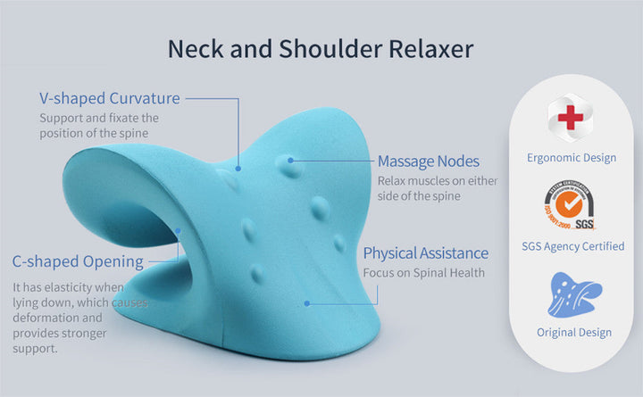 NECK AND SHOULDER STRETCHER - CERVICAL TRACTION MASSAGE CUSHION FOR SPINAL ALIGNMENT-Blue-Nora Luxe