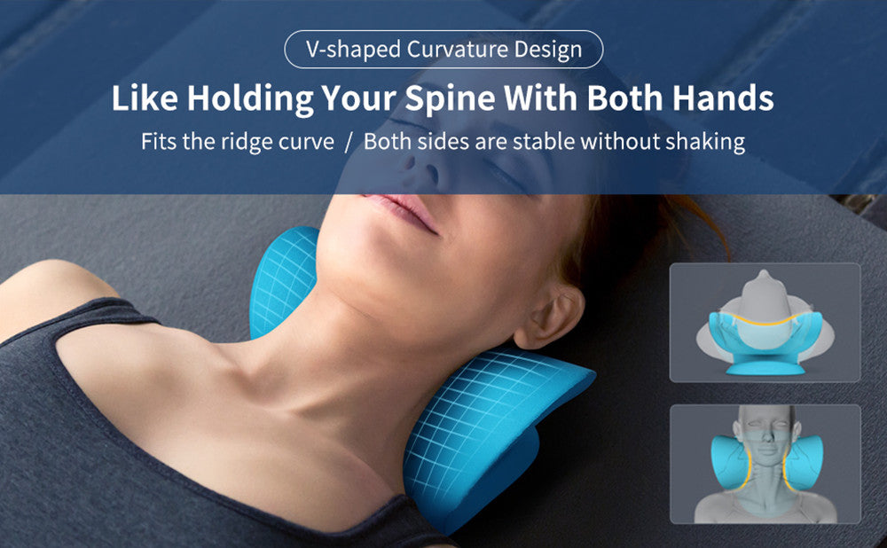 NECK AND SHOULDER STRETCHER - CERVICAL TRACTION MASSAGE CUSHION FOR SPINAL ALIGNMENT-Blue-Nora Luxe