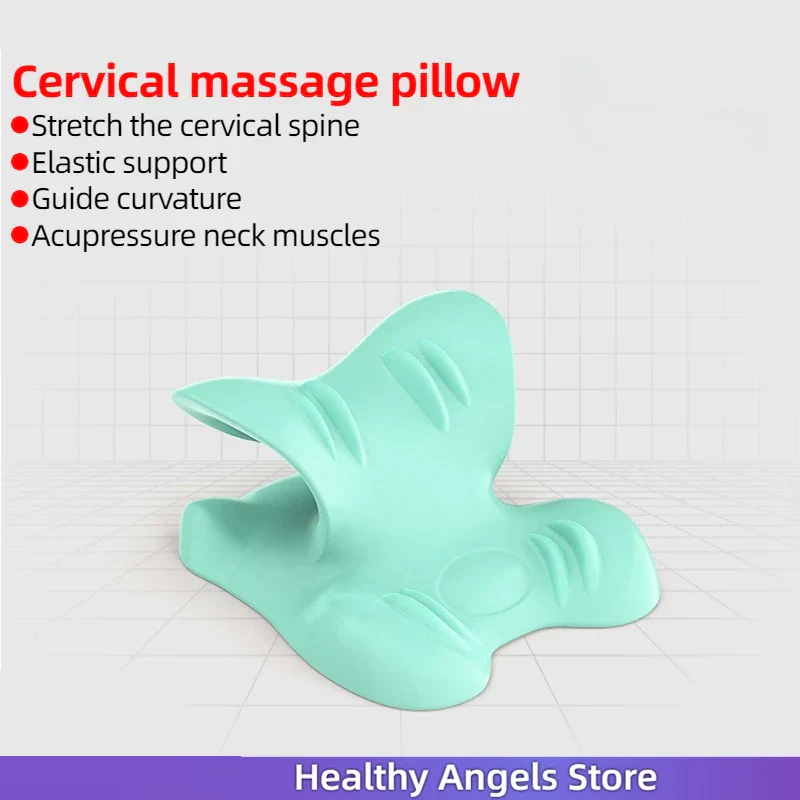 NECK AND SHOULDER STRETCHER - CERVICAL TRACTION MASSAGE CUSHION FOR SPINAL ALIGNMENT-Blue-Nora Luxe