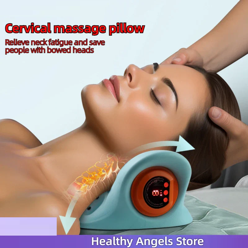 NECK AND SHOULDER STRETCHER - CERVICAL TRACTION MASSAGE CUSHION FOR SPINAL ALIGNMENT-Blue-Nora Luxe