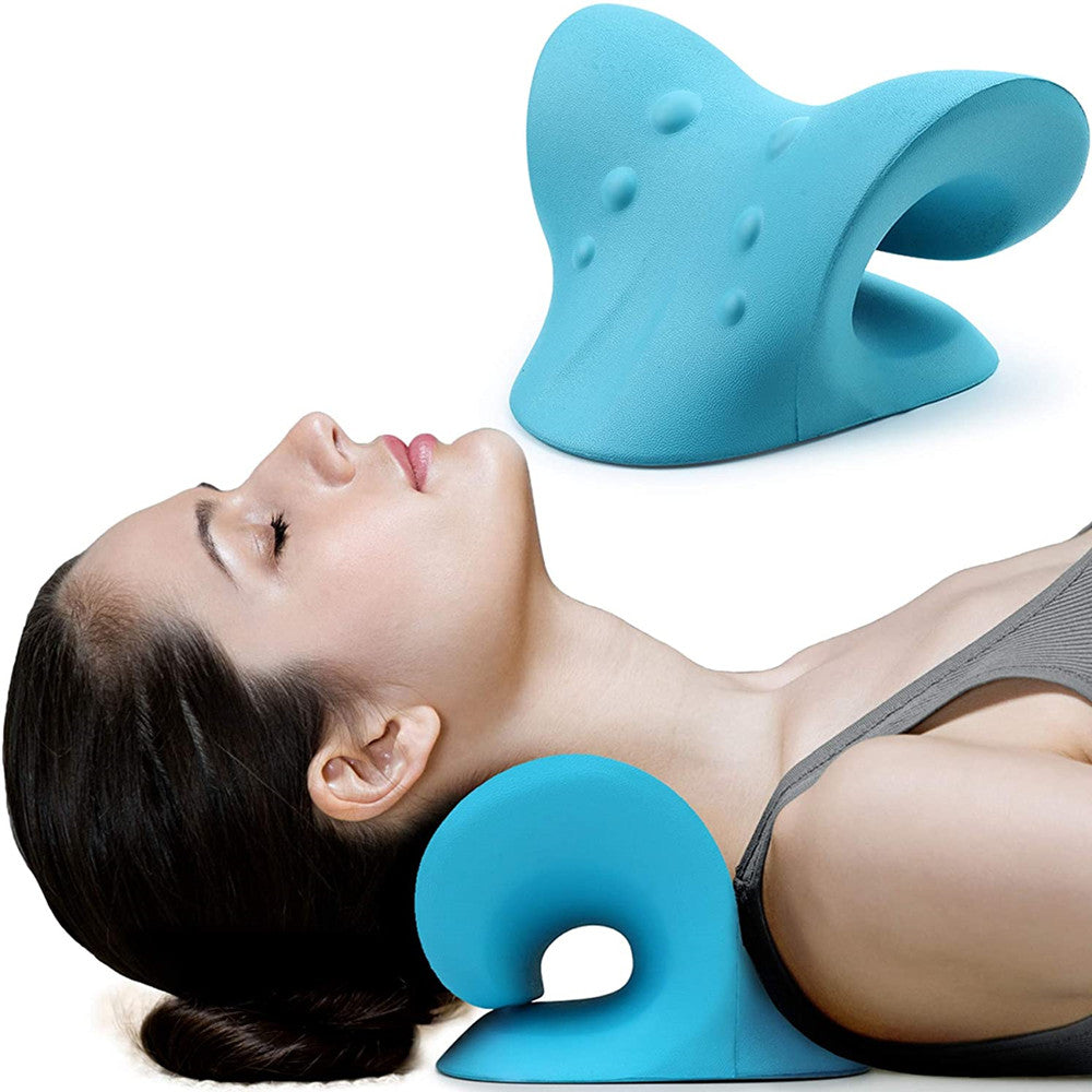 NECK AND SHOULDER STRETCHER - CERVICAL TRACTION MASSAGE CUSHION FOR SPINAL ALIGNMENT-Blue-Nora Luxe
