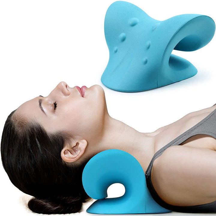 NECK AND SHOULDER STRETCHER - CERVICAL TRACTION MASSAGE CUSHION FOR SPINAL ALIGNMENT-Blue-Nora Luxe