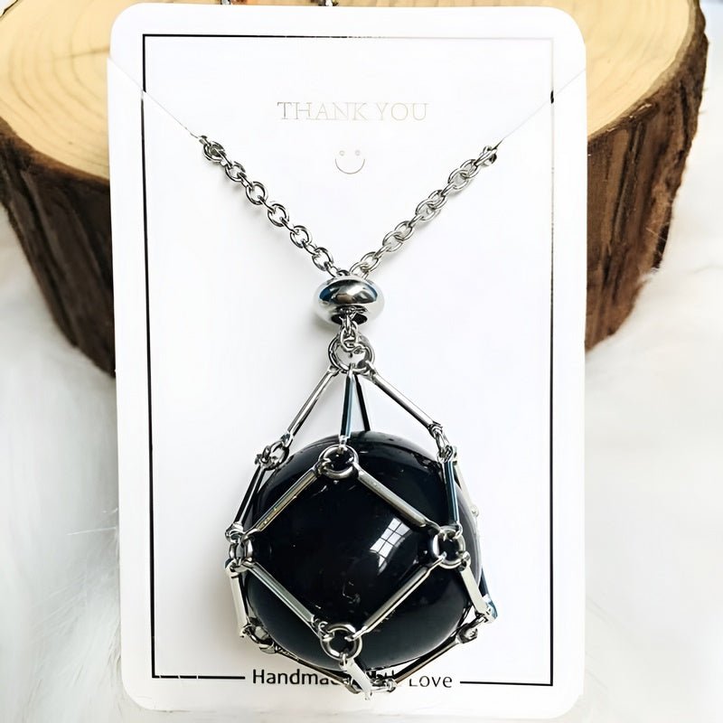Necklace with Crystal Holder Pendant - CrystalGuard-Silver-Black Onyx-Nora Luxe