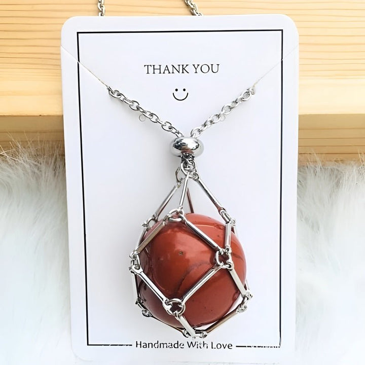 Necklace with Crystal Holder Pendant - CrystalGuard-Silver-Carnelian-Nora Luxe