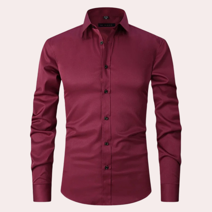 Non-iron Stretch Shirt - Milan-Bordeaux red-S-The Livary