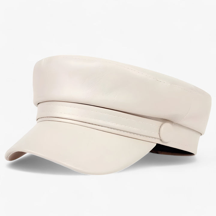 Octagonal women's flat cap made of PU leather – Valence-Beige-Nora Luxe