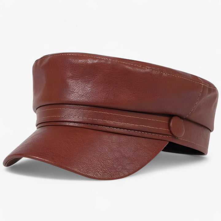 Octagonal women's flat cap made of PU leather – Valence-Brown-Nora Luxe