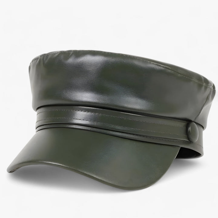 Octagonal women's flat cap made of PU leather – Valence-Green-Nora Luxe