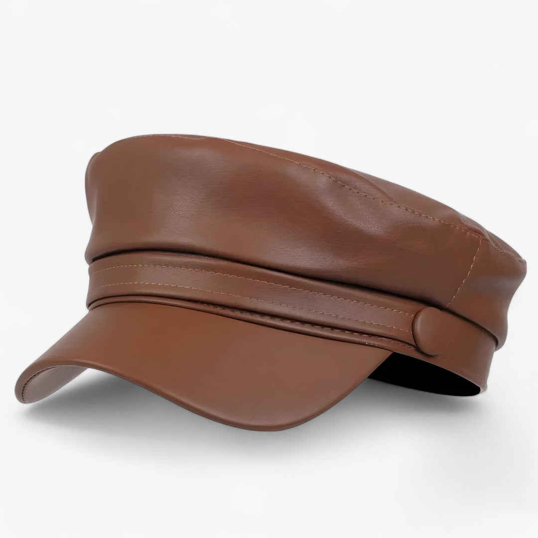 Octagonal women's flat cap made of PU leather – Valence-Khaki-Nora Luxe