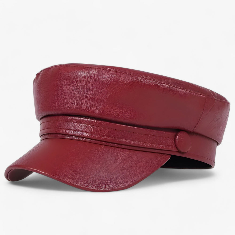 Octagonal women's flat cap made of PU leather – Valence-Red-Nora Luxe