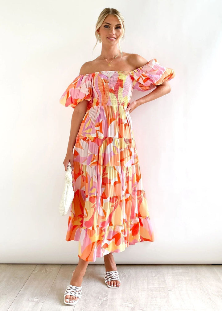 Off-Shoulder Midi Dress – Talia-Orange-XS-State of Style