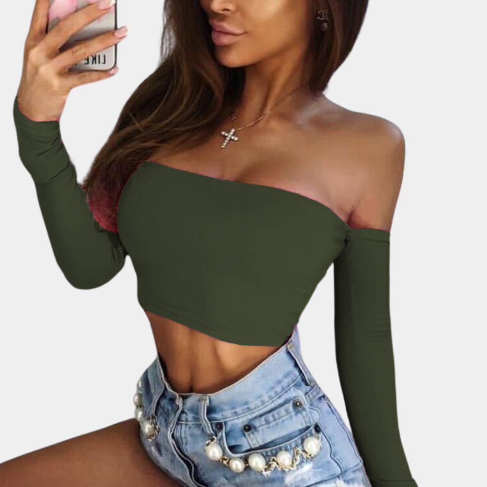 Off-Shoulder Women's Top - Arielle-Dark green-XS-State of Style