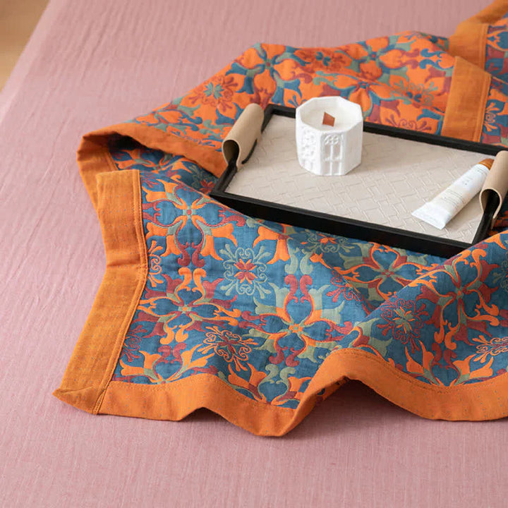 Orange & Blue Pattern Six-Layer Cotton Quilt - TerraLoom-Duvet-98.43 × 94.49 in-Nora Luxe