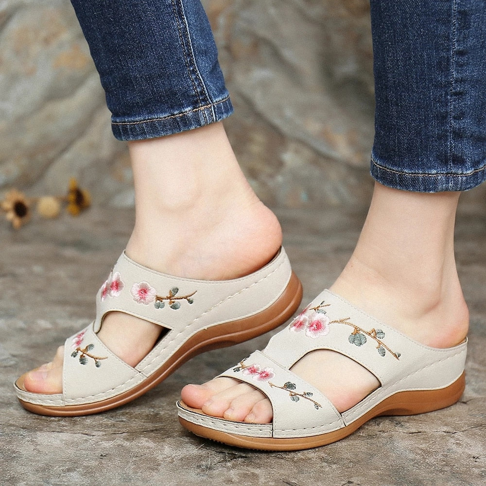 Orthopaedic flower sandals for women – Florina-Beige-3-Nora Luxe