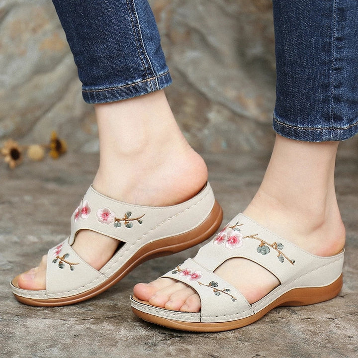 Orthopaedic flower sandals for women – Florina-Beige-3-Nora Luxe