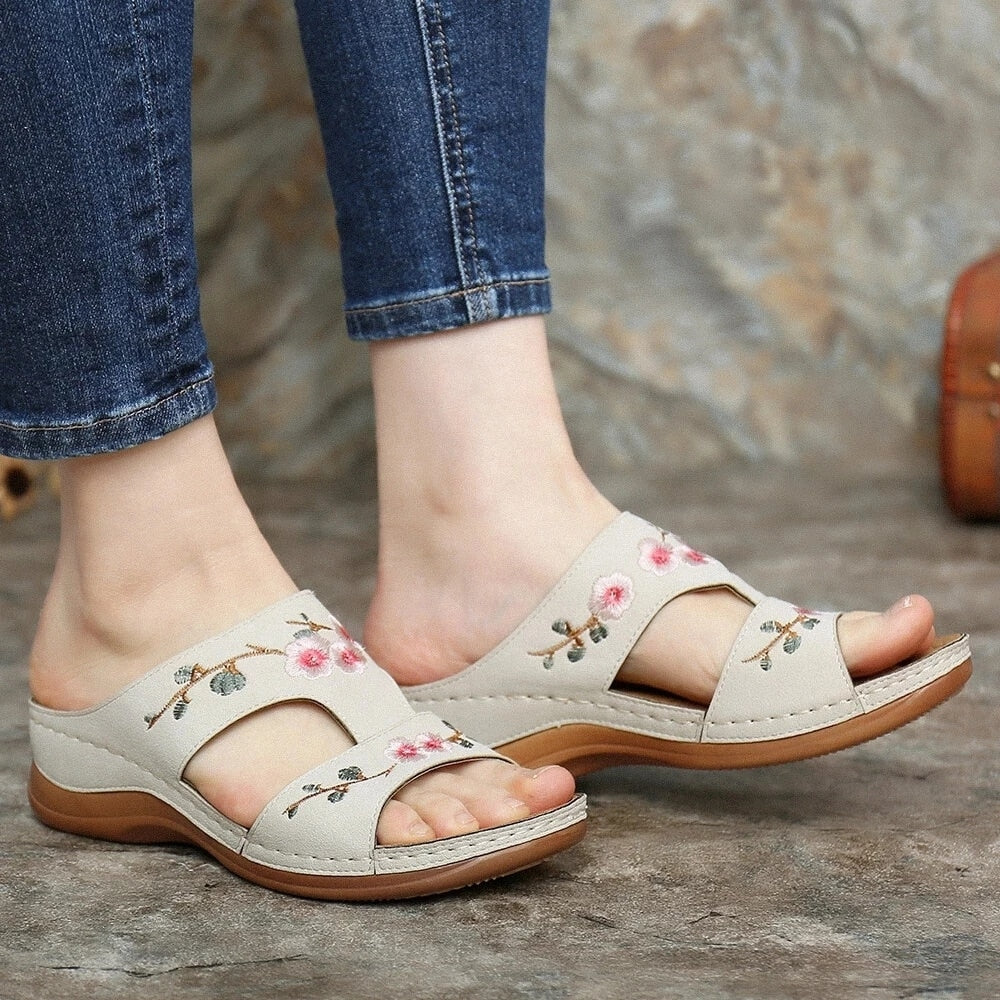 Orthopaedic flower sandals for women – Florina-Beige-3-Nora Luxe
