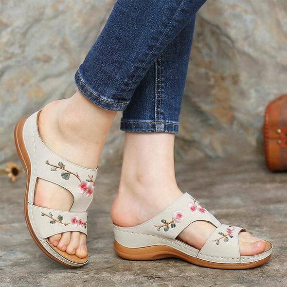 Orthopaedic flower sandals for women – Florina-Beige-3-Nora Luxe