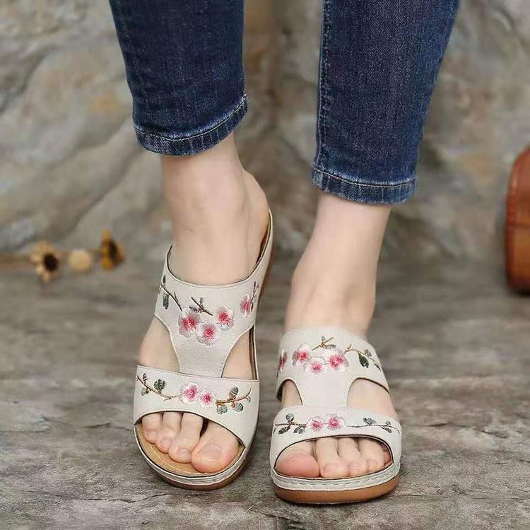 Orthopaedic flower sandals for women – Florina-Beige-3-Nora Luxe