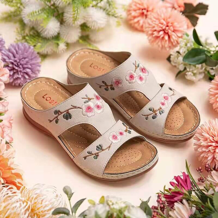 Orthopaedic flower sandals for women – Florina-Beige-3-Nora Luxe