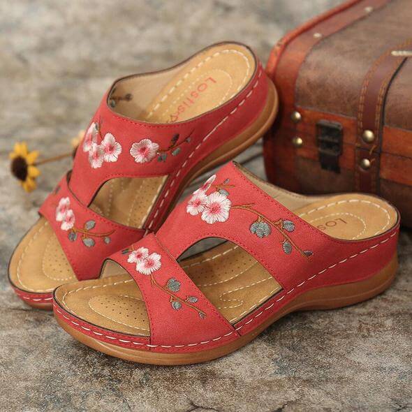 Orthopaedic flower sandals for women – Florina-Red-3-Nora Luxe