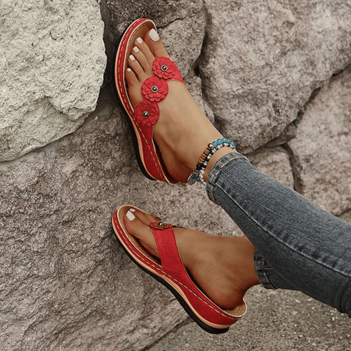 Orthopaedic Ladies Sandals with Floral Detail – Melina-Pink-3-State of Style