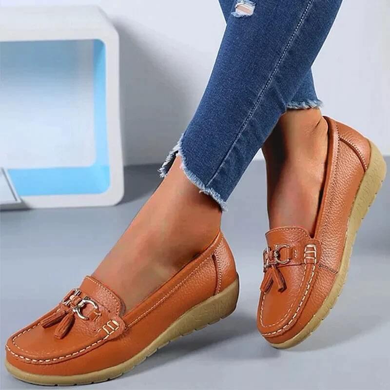 Orthopaedic Leather Loafers – Isabella-Orange-4.5-The Livary