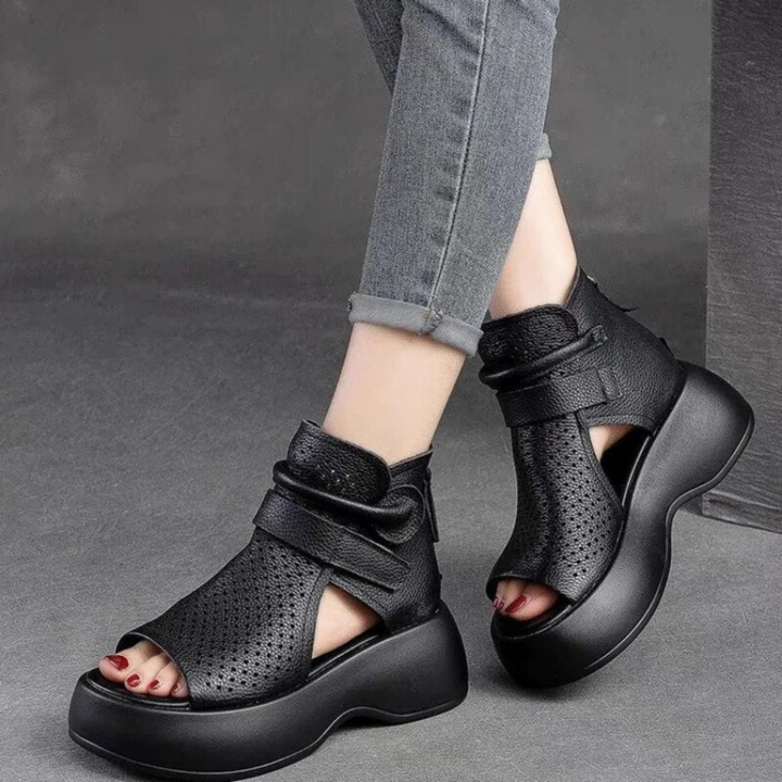 Orthopaedic leather sandals for women with shock-absorbing sole – Meike-Brown-2.5-Nora Luxe