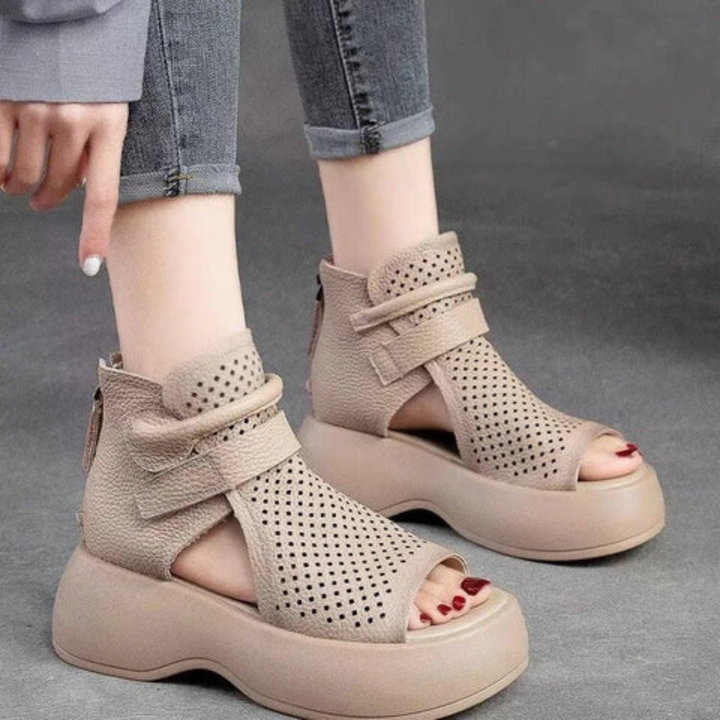 Orthopaedic leather sandals for women with shock-absorbing sole – Meike-Brown-2.5-Nora Luxe